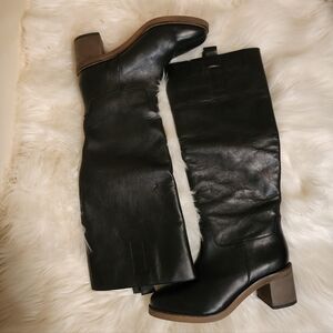 Free People Black Leather Knee High Boots Sz 7
